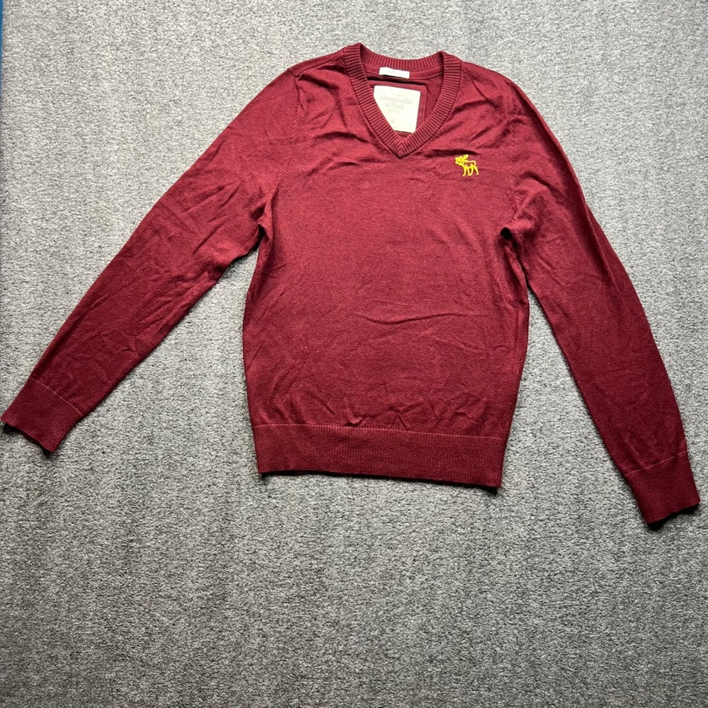 Abercrombie & Fitch Sweater Mens Medium Burgundy V-Neck Muscle Cotton Cashmere